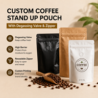 Sachets d'emballage personnalisés pour grains de café avec fenêtre transparente et fermeture éclair, pochettes imprimées à fond plat pour torréfacteurs et marques de détail
