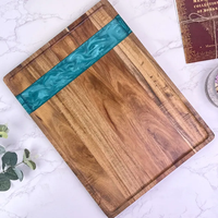 Produit Tendance 2026 Plateau de Service Rectangulaire Grande Taille Facile à Nettoyer en Bois et Résine Durable pour Cuisine, Table Basse, Bar