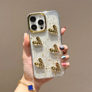 Custodia per <span class=keywords><strong>iPhone</strong></span> 17 Pro Max in TPU antiurto con glitter <span class=keywords><strong>oro</strong></span> a forma di cuore 3D e fiocco, stile coreano, design personalizzato da donna, compatibile anche con <span class=keywords><strong>iPhone</strong></span> 16 - Product Image 5