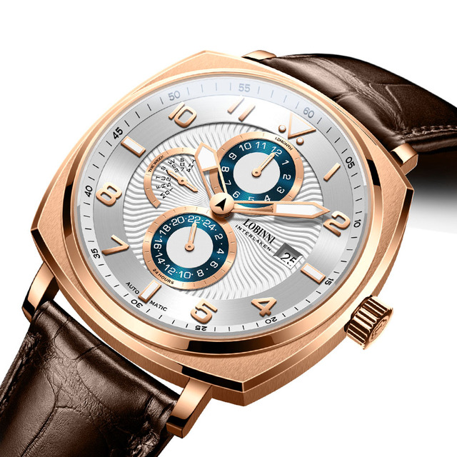 For Automatic Mechanical Men's Watch Leather Stainless Steel Square Dial Water Resistant Sapphire Crystal
