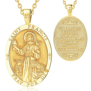 Fine Jewelry <span class=keywords><strong>Collier</strong></span> pendentif amulette en <span class=keywords><strong>argent</strong></span> sterling 925 plaqué or 18 carats pour hommes ou femmes - Product Image 1