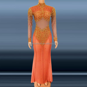 NOVANCE Ropa de Marca para Mujer, Vestido Largo Naranja Elegante con Diamantes de Imitación Dorados Blingbling, Vestido de Graduación para Fiesta de Noche, 2017 - Product Image 1