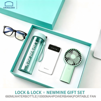 Coffret Cadeau d'Entreprise Personnalisé avec Logo : 3 Pièces Rafraîchissantes pour l'Été (Gobelet LocknLock, Ventilateur Portable, Parapluie, Batterie Externe)