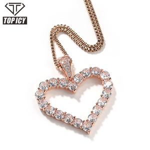 TOP ICY Diseño simple 5mm 5A Cubic Zircon Corazón Colgante Collar Iced Out Diamond Love Family Rose Gold Mujeres Collar de lujo - Product Image 1