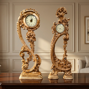 Horloge de sol royale antique au design moderne, mouvement à quartz, horloge en bois rétroéclairée pour la maison, le salon, les meubles - Product Image 2