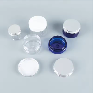 <b>Blue</b> Green Amber Plastic Cosmetic Jars With Aluminum Screw Top Lid Cylinder Shape PET Material - Product Image 2