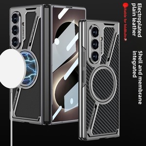 Étui de téléphone pliable à chargement sans fil magnétique en cuir électroplaqué, compatible avec le téléphone Samsung ZFold8 Ultra - Product Image 1
