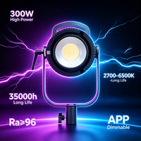Lumière vidéo LED professionnelle pour studio 300W, 2700~6500K bicolore, 48300 Lux, haute luminosité, Ra96, contrôle par application, alliage d'aluminium