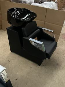 Fauteuil de lavage de salon en céramique noire avec cuir PU et structure métallique, mobilier de salon de coiffure, couleur personnalisable - Product Image 5