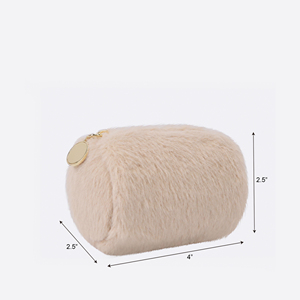 Plush Barrel <b>Mini</b> Cosmetic <b>Pouch</b> with Gold-Tone Zipper for Travel Makeup and Small Beauty Item Storage - Product Image 2