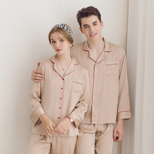 Conjunto de <span class=keywords><strong>Pijama</strong></span> de Seda Helada de Manga Larga para Parejas, Tallas Grandes para Mujer y Ropa de Estar de Alta Gama de Color Liso para <span class=keywords><strong>Hombre</strong></span>, Ideal para Verano/Otoño - Product Image 2
