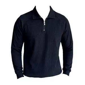 Spring/Autumn zipper lapel polo shirt men Men's Slim casual stretch long-sleeved polo shirt Thick section striped T-shirt men