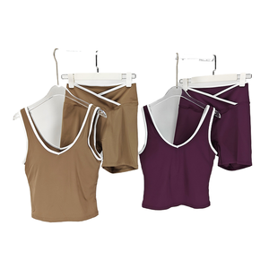 Vêtements <span class=keywords><strong>de</strong></span> <span class=keywords><strong>sport</strong></span> Pilates <span class=keywords><strong>de</strong></span> haute qualité, respirants, pour la gym et le fitness, ensemble <span class=keywords><strong>de</strong></span> yoga avec taille croisée - Product Image 1