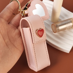 PU Leather Heart Lipstick Bag Women Keychain Pendant High-Value Small Gift Customizable Logo - Product Image 5