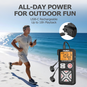 Radio AM <span class=keywords><strong>FM</strong></span> de Bolsillo PRUNUS con Pantalla LCD, Clip Trasero, Recargable, Reproductor de Tarjeta SD y Auriculares <span class=keywords><strong>para</strong></span> Caminar y Hacer Ejercicio - Product Image 6