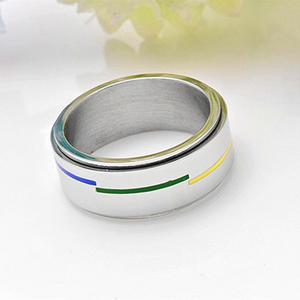 Unisex Stainless Steel 8mm <strong>Silver</strong> Tone Rainbow Flag <strong>Spinner</strong> <strong>Ring</strong> Gays and Lesbians LGBT Pride <strong>Ring</strong> - Product Image 4