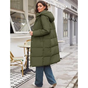 Long Winter Coat For <b>Women</b> Hooded Puffer <b>Jacket</b> Thickened Midi Length Zip Front Parka Outerwear Windproof Quilted Design - Product Image 5