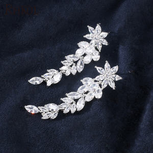RAKOL EP005 gioielli da sposa <span class=keywords><strong>di</strong></span> lusso <span class=keywords><strong>a</strong></span> <span class=keywords><strong>foglia</strong></span> lunga <span class=keywords><strong>forma</strong></span> <span class=keywords><strong>di</strong></span> cristallo CZ <span class=keywords><strong>orecchini</strong></span> <span class=keywords><strong>di</strong></span> zircone - Product Image 4