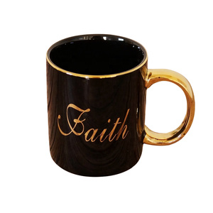 Taza <span class=keywords><strong>de</strong></span> <span class=keywords><strong>café</strong></span> <span class=keywords><strong>de</strong></span> cerámica con esmalte negro, venta al por mayor, <span class=keywords><strong>fe</strong></span> dorada - Product Image 1