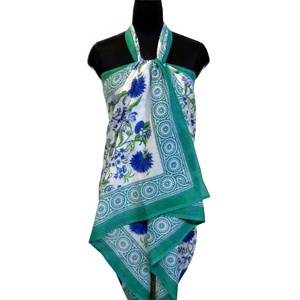 ผ้าโสร่งชายหาดชายหาดสีเขียวดอกไม้บานชุดเดียวพิมพ์ลายบล็อกมือสำหรับคนท้องผ้าคอตตอนขนาดพิเศษ - Product Image 3