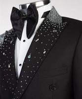 Veste de Costume Homme LB10 Scintillante à Strass, Revers Pointus, Smoking Croisé, Tenue de Marié, Blazer Personnalisé pour Soirées et Affaires