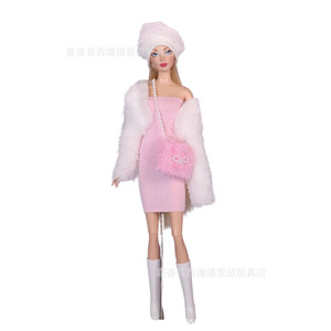 Ensemble de vêtements pour poupée de 30 cm en gros : Manteau en fausse fourrure, robe, chapeau, sac, bottes, <span class=keywords><strong>accessoires</strong></span> de mode pour poupée - Product Image 4