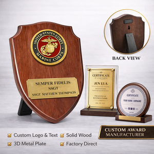 Factory Custom Championship Shield Trophies Medals <strong>Plaques</strong> <strong>Wooden</strong> With Award Velvet OEM Zinc Alloy Militaries Security Trophies - Product Image 1