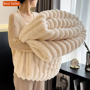 Biểu Tượng Tùy Chỉnh Thương Hiệu Cá Nhân Ném 100% Polyester Lông Cừu Sang Trọng Ném Với Rắn Sọc Mùa Đông Sherpa Bộ Đồ Giường Cho Giường Sofa Sử Dụng - Product Image 1