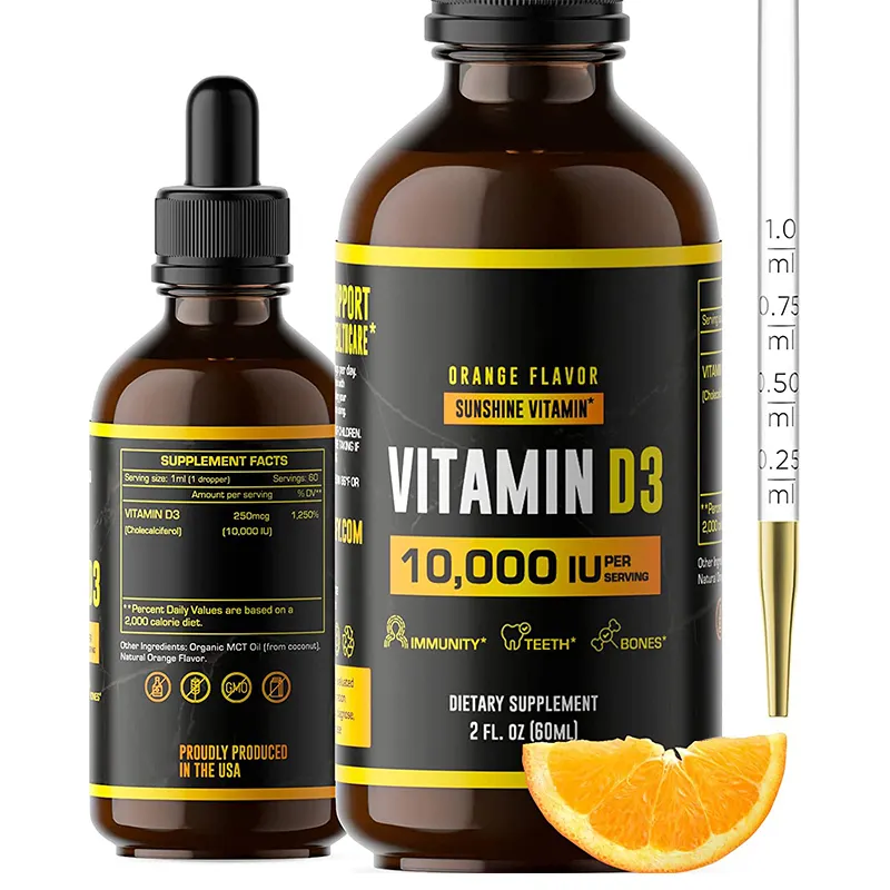 Wholesale Vitamin D3 Liquid Drops 10000 IU Bone Health Liquid Vitamin D3 Drops Support Calcium Absorption