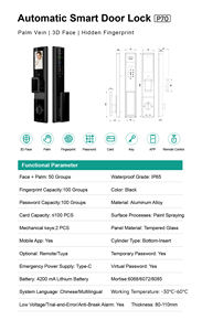 Porte de sécurité intelligente entièrement automatique pour maison connectée, étanche IP65, avec reconnaissance faciale et empreintes digitales, visiophone et serrure à code. - Product Image 5