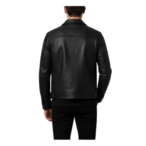 Veste en cuir de mouton noir artisanale de luxe pour homme |   Veste d'hiver en cuir véritable coupe-vent à séchage rapide - Product Image 4