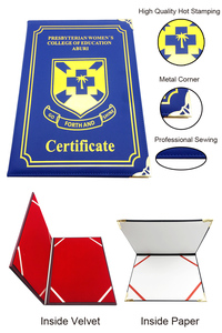 Bìa Tốt Nghiệp <span class=keywords><strong>A4</strong></span> Bằng Da Màu Xanh Dương Dập Vàng Lá Tùy Chỉnh Bìa Đựng Chứng Chỉ Bằng Tốt Nghiệp - Product Image 5