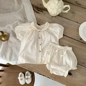 Infant babys solid blouse + shorts 2pcs clothing set suit toddler cotton clothes set