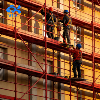 Plateforme d'échafaudage en poutre H rouge avec dispositif de levage électrique, idéale pour la construction extérieure et l'utilisation moderne