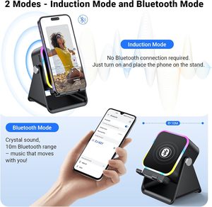 Support de téléphone avec haut-parleur sans fil à <span class=keywords><strong>induction</strong></span>, éclairage LED RGB, amplificateur rechargeable pour <span class=keywords><strong>iPhone</strong></span> et Android - Product Image 3