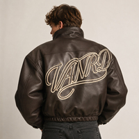 Veste en cuir pour homme, style universitaire, avec logo brodé en chenille personnalisé, motif lettres vintage, fermeture éclair, en similicuir, pour l'hiver