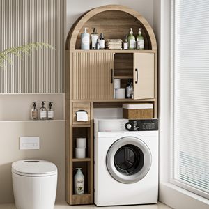 Armoire de rangement pour toilettes en bois de style farmhouse SENYU avec dessus arqué et étagères latérales pour l'organisation de la salle de bain - Product Image 5