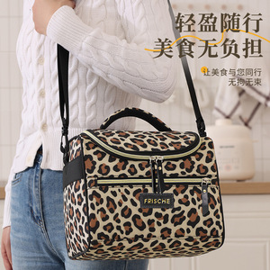 Frische Leopard Print Lunch Bag Large Capacity Insulated Portable Shoulder Bag for Outdoor Commute Picnic - Product Image 2