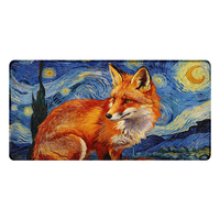 Tapis de souris de jeu XL Van Gogh Nuit étoilée motif renard, tapis de bureau antidérapant en caoutchouc écologique, surface lisse de qualité supérieure pour joueurs et bureau