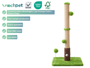 เสาข่วนแมว Woochpet รุ่นโมเดิร์นคลาสสิก สำหรับ<span class=keywords><strong>แมว</strong></span>ในบ้าน ทำจากวัสดุซิซอลคุณภาพพร้อมที่ข่วนและฐานที่แข็งแรง - Product Image 1