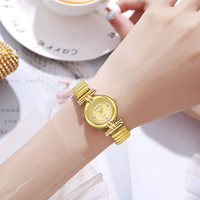 Jam Tangan Wanita Vintage Dial Emas Kecil Model Gelang Kompak Jam Tangan Quartz Wanita dengan Baja Tahan Karat N2605203