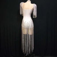 Nouveautés Combinaisons une pièce moulantes à franges de cristal pour femme, tenues de pole dance, de festival et de spectacle