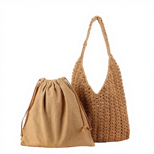 กระเป๋าถือสานทรงเรขาคณิตสำหรับผู้หญิงฤดูร้อน ขายส่ง พร้อมหูหิ้วสองข้าง ทำด้วยมือบุด้วยโพลีเอสเตอร์ เหมาะสำหรับไปทะเล - Product Image 2