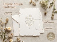 Invitación de Boda Qiaohan Hecha a Mano con Papel de Algodón con Borde Rústico, Tarjeta RSVP con Grabado Floral Romántico, Estilo Artesanal