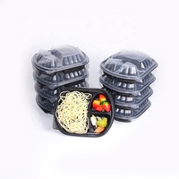 Contenants alimentaires jetables en PP noirs rectangulaires avec couvercles anti-buée, compatibles four/micro-ondes/réfrigérateur/congélateur, pour nouilles, salades, gelées
