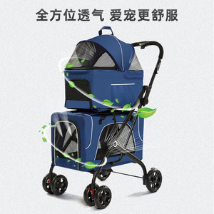 Carrito de Doble Capa para Mascotas, Perros y Gatos, Desmontable, de Tela Oxford Azul, con Ventanas de Malla y Cuatro Ruedas - Product Image 3