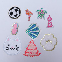 Patch brodé personnalisé en chenille plat, motifs mignons DIY : Jour de match, ballon, patte, fruit, ananas, flamant rose, chat, tortue, animal