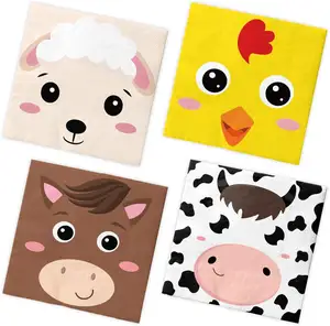 Farm Animals Napkins-Farm Theme Party Decorations Pig Cow Horse Chick Animals Disposable Paper Napkins for Birthday,Baby Shower