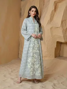 Vestido Largo Estampado con Pedrería, Vestido Festivo de Manga Larga con Adornos, Ropa de Mujer Estilo Abaya, Venta al por Mayor OEM ODM - Product Image 3
