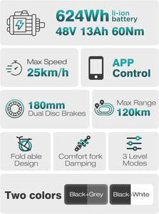 <span class=keywords><strong>Vélo</strong></span> électrique pliable <span class=keywords><strong>HITWAY</strong></span> 250W avec moteur arrière, pneus larges <span class=keywords><strong>20</strong></span>" 4.0", batterie 48V 13Ah, 7 vitesses, 25 km/h, suspension avant, aluminium - Product Image 3